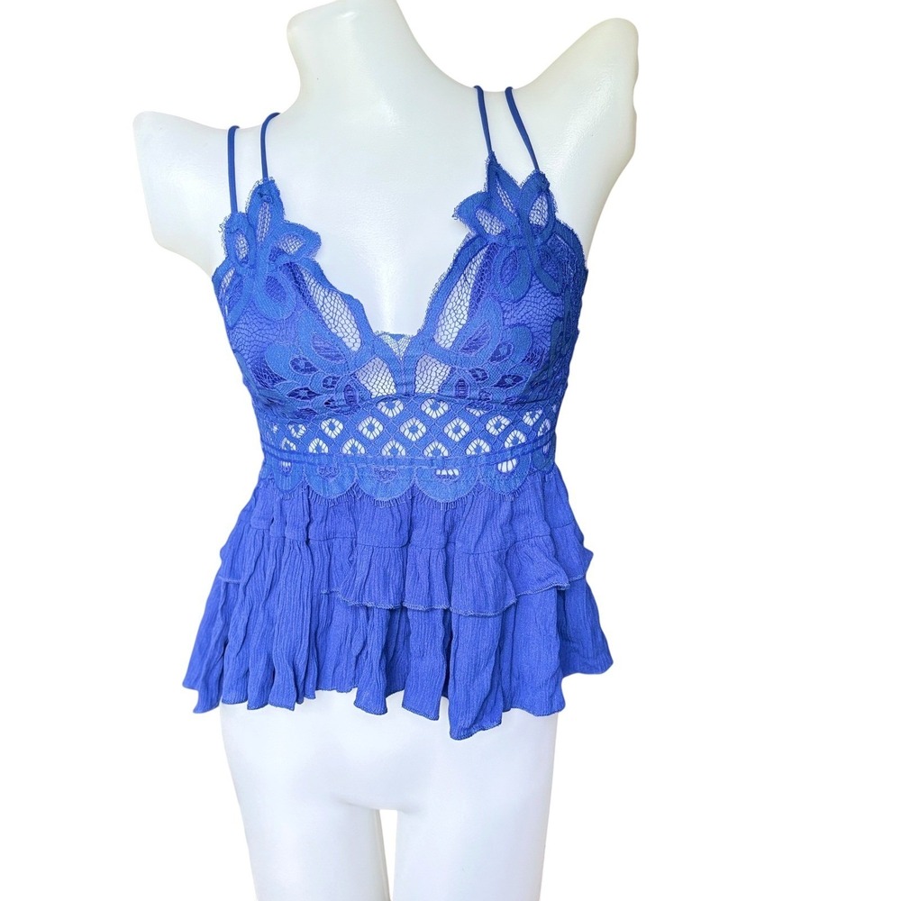 Coquette Royal Blue Lace Ruffle Peplum Bralette Strappy‎ Festival Adella Style M